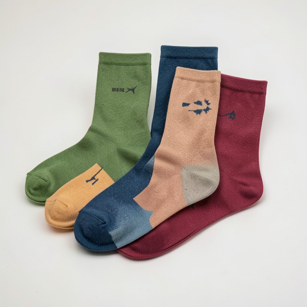 A grid of many different colourful striped sock pairs laid out together on a cream surface, showing a wide mix of bright hues